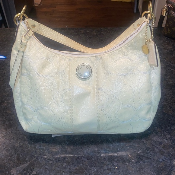 Coach Yellow Patent Leather Hobo Bag with Gold Hardware and Slouchy Silhouette - Picture 1 of 8